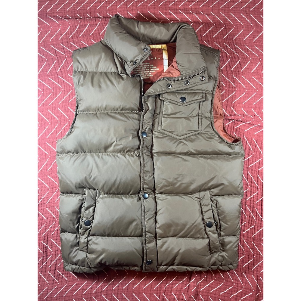 Fossil Mens Puffer Vest‎ Military Issue Olive Green Full Zip Pockets